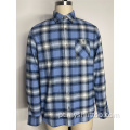 Camisa xadrez de flanela de bolso único azul